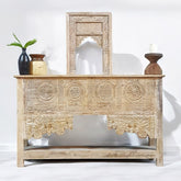 Handmade Carved Solid Hard Wood Console Table 152X45X92 CM Whitewash